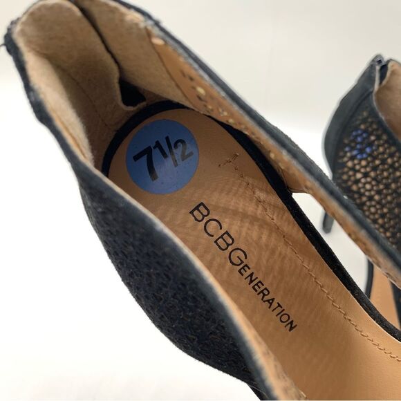 BCBGeneration Kadia Black Sz 7.5 Suede Lattice Stiletto Open Toe Zip Closure - Picture 13 of 13